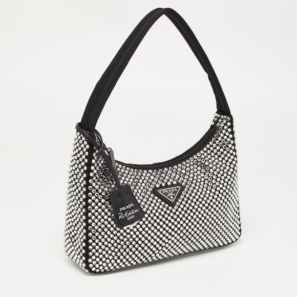 PRADA Black Satin Mini Crystal Studded Re-Edition 2000 Shoulder Bag - Picture 3 of 8